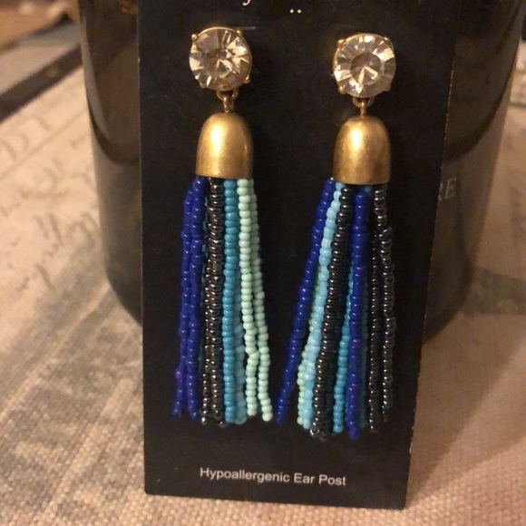 J. Crew Multi Blue Tassel Beaded Earrings - Picture 3 of 4